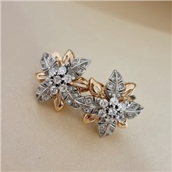 Серьги цветы ювелирная бижутерия коллекция "Дубай", покрытие позолота, вставка: фианиты, цвет: прозрачный, арт.213.543