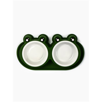 Миска двойная, 160 мл, 29.5×14×4 см, фигурная, пластик, зелёная