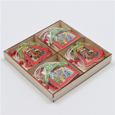 Елочные игрушки в деревянной подарочной упаковке, 12 шт.