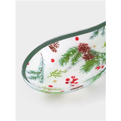 Подставка под ложку новогодняя Доляна «Еловые ветки» 26.5×9.5×2.5 см, стекло, белая, зелёная
