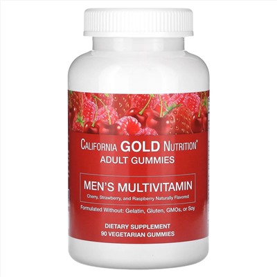 California Gold Nutrition, Жевательные пастилки с поливитаминами для мужчин, без желатина, без глютена, со вкусом органических ягод и фруктов, 90 жевательных пастилок