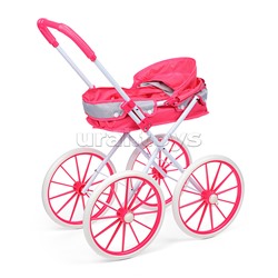 Коляска для кукол металлическая, складная, прогулочная с капюшоном, цвет красно-серая
