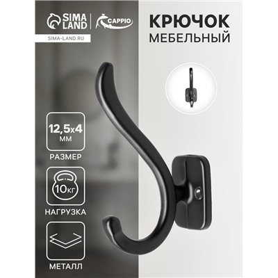 Крючок мебельный CAPPIO SMILE, двухрожковый, цвет черный
