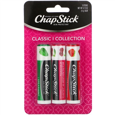 Chapstick, Защитный бальзам для губ, классическая коллекция, 3 тюбика по 4 г
