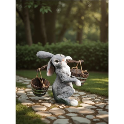Садовая фигура полистоуна «Заяц с коромыслом», 35 см