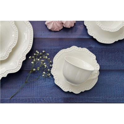 Чайная пара фарфоровая Magistro «Сюита», 2 предмета: кружка 250 мл, блюдце d=15.5 см, белая