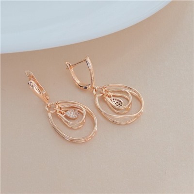 Серьги с подвеской ювелирная бижутерия коллекция "Дубай", покрытие позолота, вставка: фианиты, цвет: прозрачный, арт.213.558