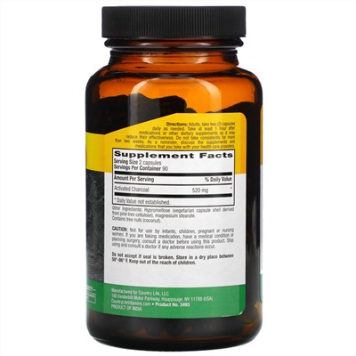 Country Life, Activated Charcoal, 260 mg, 180 Vegan Capsules