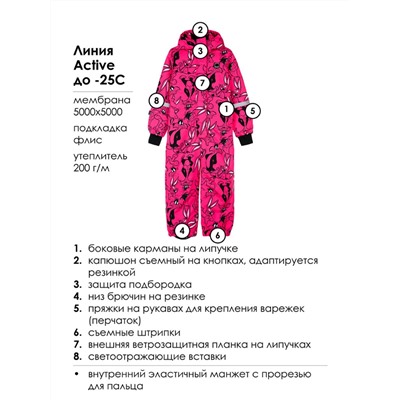 Комбинезон текстильный с полиуретановым покрытием для девочек фуксия,черный,белый