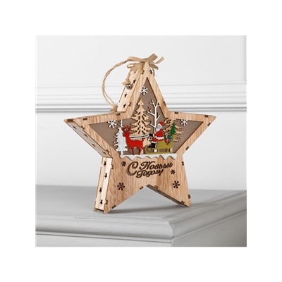 Светодиодная фигура «Дед Мороз в санях» 22×22×4 см, дерево, батарейки АААх2 (не в комплекте), свечение тёплое белое