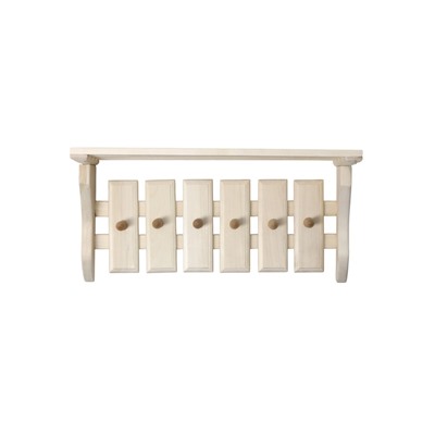 Полка - вешалка для бани и сауны, липа, 61.5×31.5×21.5 см, 6 крючков