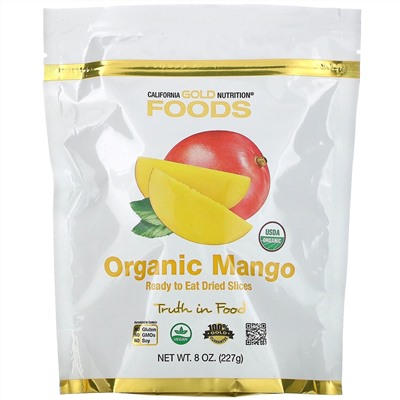 California Gold Nutrition, Органическое манго, готовые к употреблению сушеные ломтики, 8 унций (227 г)