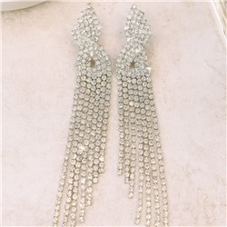 Серьги вечерние длинные со стразами, цвет серебристый, арт. 006.033