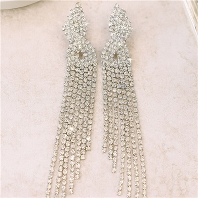 Серьги вечерние длинные со стразами, цвет серебристый, арт. 006.033