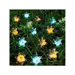 Гирлянда «Нить», 4.5 м, уличная, с насадками «Цветок», IP44, 30 LED, 2 режима, солнечная батарея, тёмная нить, свечение жёлтое/аквамарин