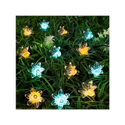 Гирлянда «Нить», 4.5 м, уличная, с насадками «Цветок», IP44, 30 LED, 2 режима, солнечная батарея, тёмная нить, свечение жёлтое/аквамарин