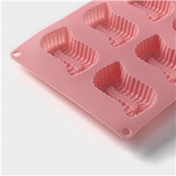 Форма для выпечки Доляна «Пирожное», силикон, 28×16×2 см, 8 ячеек (5×6.6 см), глубина 1.7 см, розовая