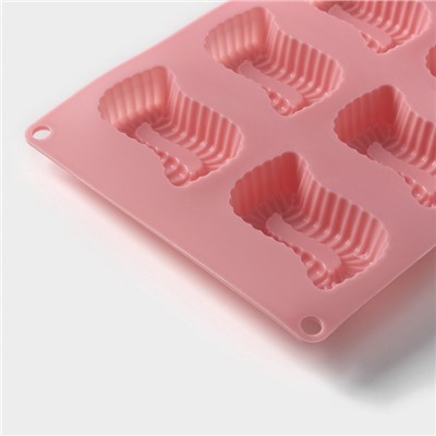 Форма для выпечки Доляна «Пирожное», силикон, 28×16×2 см, 8 ячеек (5×6.6 см), глубина 1.7 см, розовая