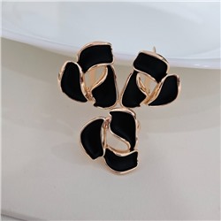 Комплект ювелирной бижутерии коллекция "Дубай" в форме крупного цветка серьги и кольцо 20 р покрытие позолота, вставка: матовая эмаль, цвет: черный, арт.313.250-20