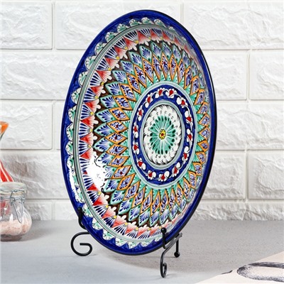 УЦЕНКА Ляган Риштанская Керамика «Узоры», 33 см, глубокий, синий