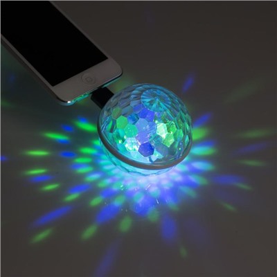 Световой прибор «Двойной диско-шар» 7 см, 4 коннектора, 5 В, свечение RGB