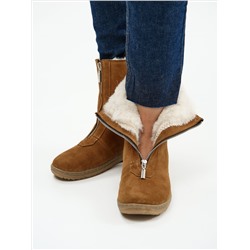 Ботинки женские рыжие замшевые на молнии, литая подошва