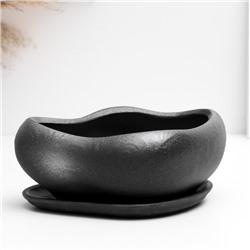 Горшок для кактусов и суккулентов «Бонсай», 600 мл, 17×14×7 см, керамический, с поддоном, серый