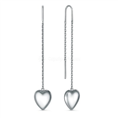 Серьги-продёвки из серебра родированные - Сердца 220-10-254р