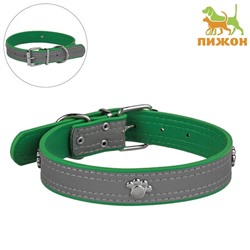 Ошейник «Лапки», р-р 59×3 см, искусственная кожа, зелёный