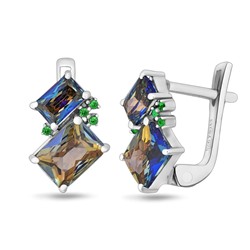 Серьги, мистик кварц синий , наноизумруд, Искра