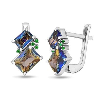 Серьги, мистик кварц синий , наноизумруд, Искра