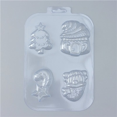 Форма для шоколада и конфет новогодняя «Домики Гномики», 4 ячейки 8.5×5 см, пластик, прозрачная