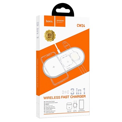 ЗУ Сетевое Беспроводное Hoco CW24 Handsome 3-in-1 (повр. уп.) (white)