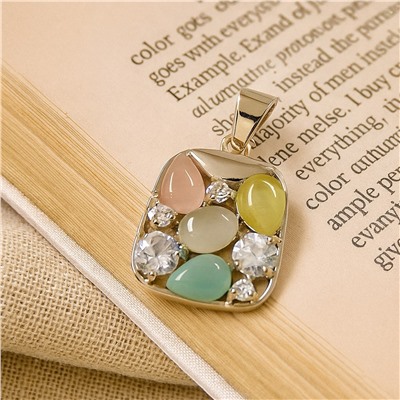 Кулон ювелирная бижутерия коллекция "Дубай" покрытие посеребрение, вставка: искусственный камень кошачий глаз и фианиты, арт.007.142