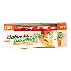 Dabur Herb'l Toothpaste Clove with Toothbrush / Дабур Зубная Паста Защита Полости Рта с Гвоздикой + Зубная Щётка Ср. Жесткости 150 г
