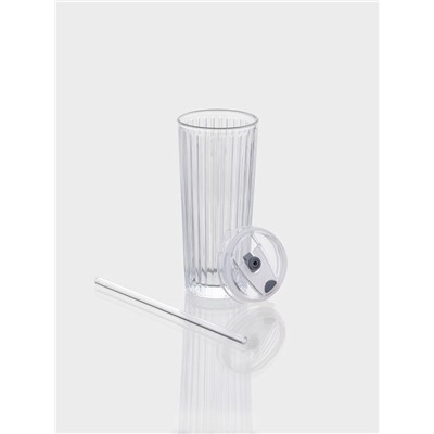 Стакан с трубочкой Magistro «Грани», 530 мл, стекло, прозрачный