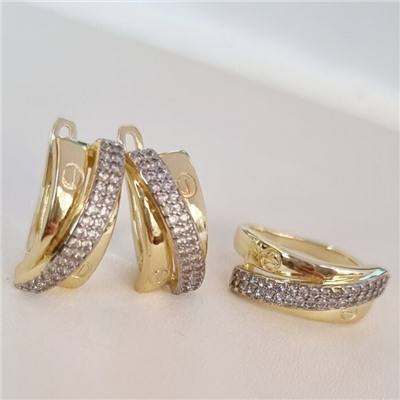 Комплект ювелирной бижутерии Итальянское золото (покрытие желтое 14к) серьги и кольцо 18 р, вставка: фианиты, цвет: прозрачный, арт.217.331-18