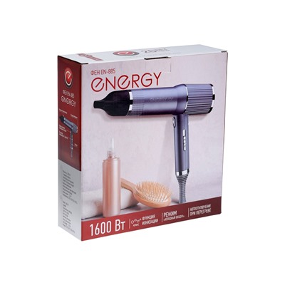 Фен Energy EN-885, 1600 Вт, 2 скорости, 3 температурных режима, ионизация, серый