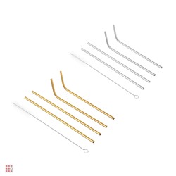 Набор многоразовых трубочек из нержавеющей стали со щеткой, 215мм, 4 шт, 2 цвета