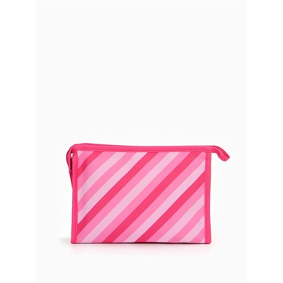 Косметичка треугольная на молнии, средний размер, в полоску, малиновая
