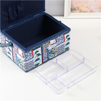 Шкатулка для рукоделия и шитья «Пэчворк. Синие цветы», хранение ниток, иголок, мелочи, 19×26×14.5 см