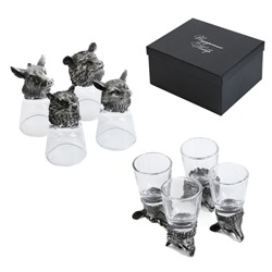 Подарочный набор рюмок-перевёртышей «Настоящему мужчине», на 4 персоны, 50 мл, колода карты, стекло, металл