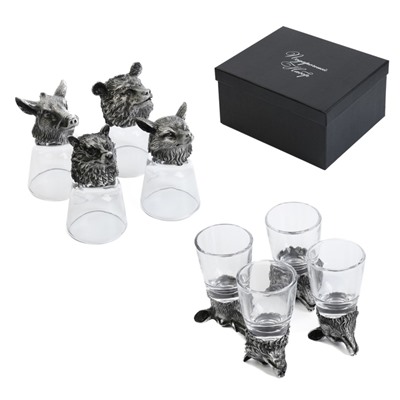 Подарочный набор рюмок-перевёртышей «Настоящему мужчине», на 4 персоны, 50 мл, колода карты, стекло, металл