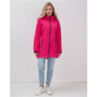 Парка спортивная женская с капюшоном softshell розового цвета 9568R