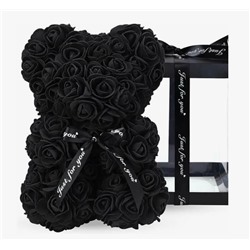 Мишка из роз светящийся в подарочной коробке, 25 см