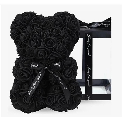 Мишка из роз светящийся в подарочной коробке, 25 см