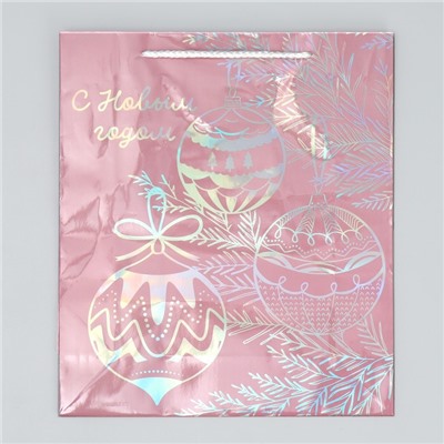 Пакет новогодний подарочный голографический «С Новым годом», M 26×30×9 см