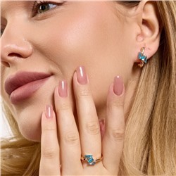 Комплект ювелирной бижутерии коллекция "Дубай" серьги и кольцо 19 р, покрытие позолота, вставка: фианиты, цвет: голубой, арт.314.996-19