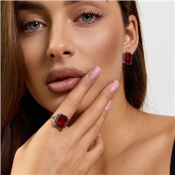 Комплект ювелирной бижутерии коллекция "Дубай" серьги и кольцо 18 р покрытие посеребрение, вставка: стекло и цирконы, цвет: рубиновый и черный, арт.215.539-18