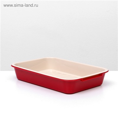 Туалет для кошек, 36×26×6.5 см, средний, с сеткой, пластик, бежевый, красный